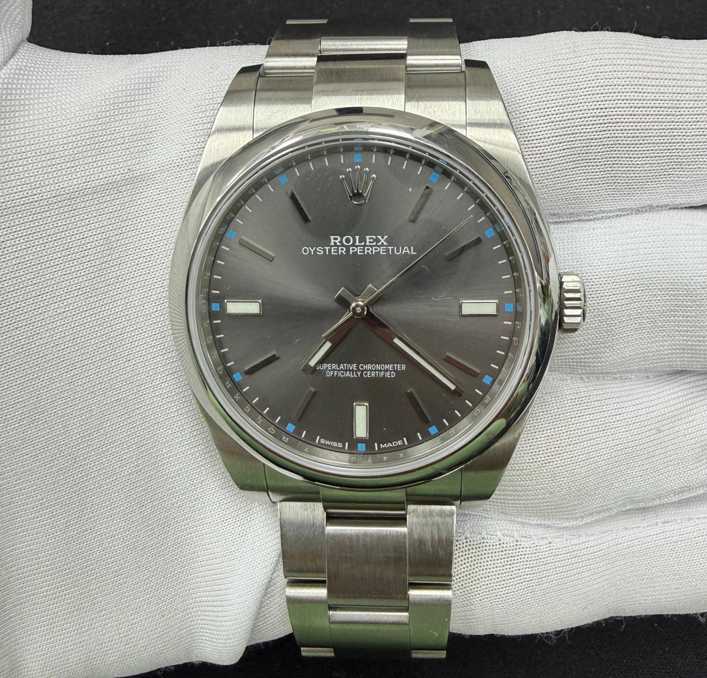 Rolex Oyster Perpetual 39mm Stainless Steel Rhodium Dial Ref. 114300