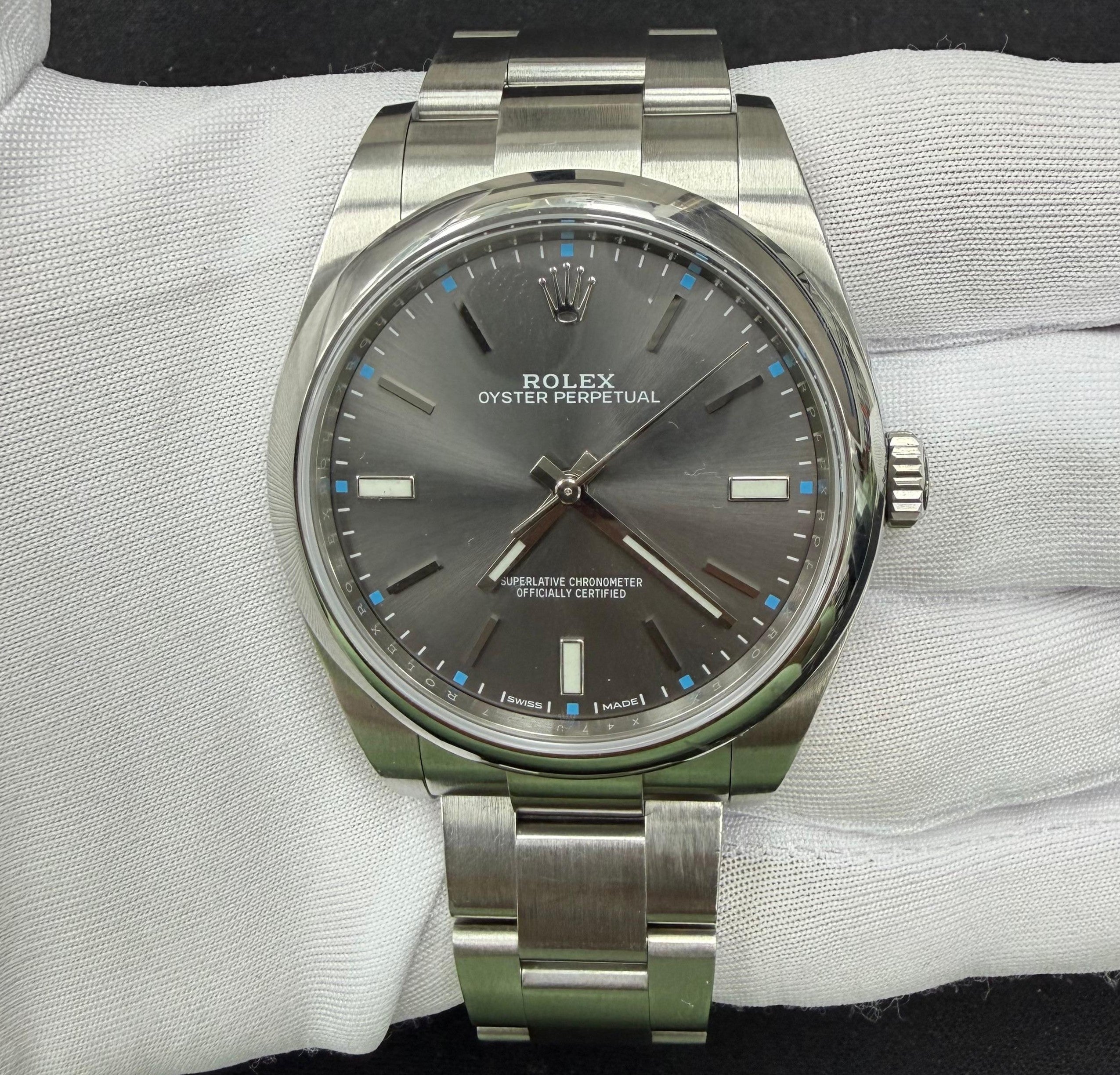 Rolex Oyster Perpetual 39mm Stainless Steel Rhodium Dial Ref. 114300