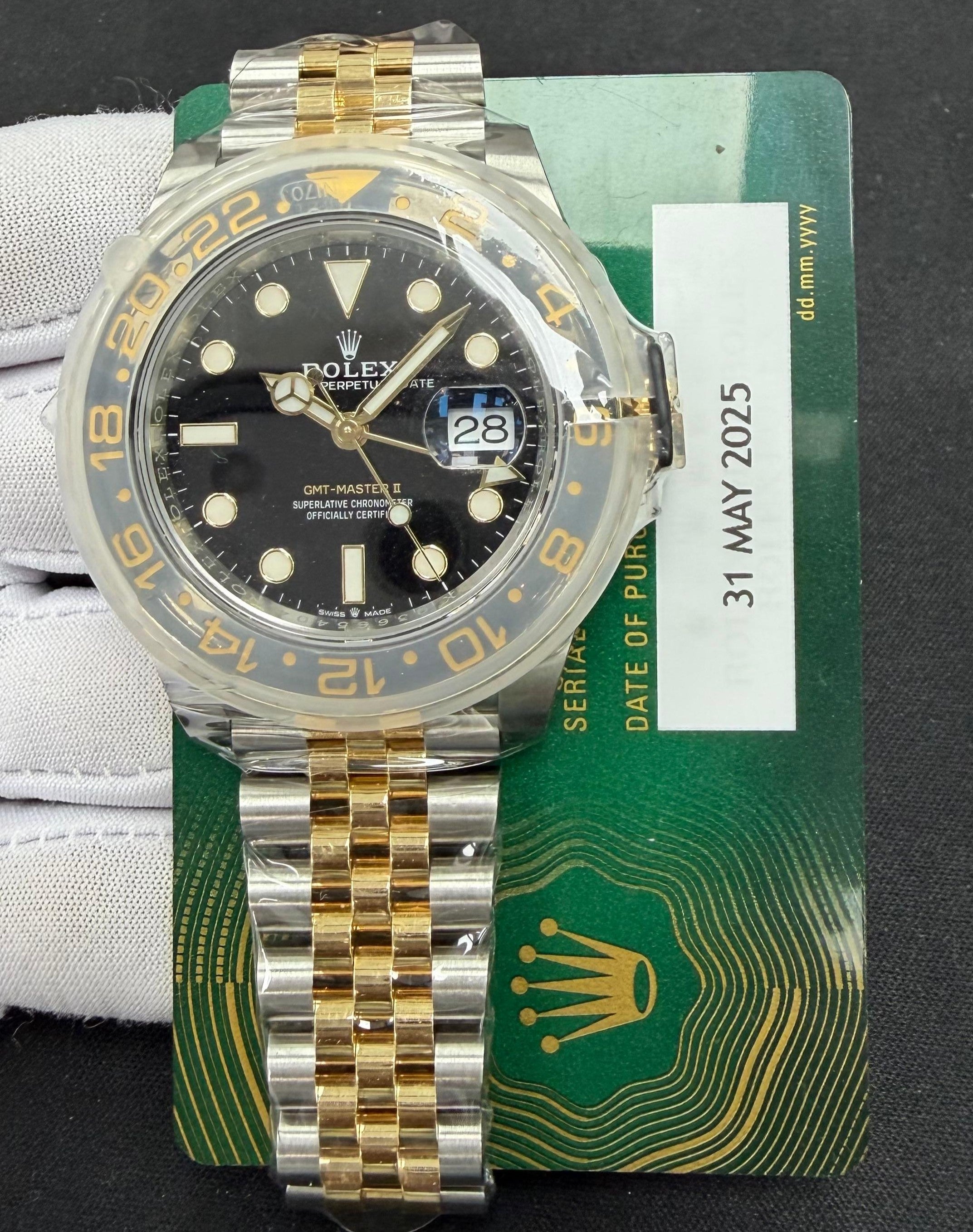 Rolex GMT Master II 40mm Two-Tone 18K Yellow Gold & Steel Black Dial Ref. 126713GRNR