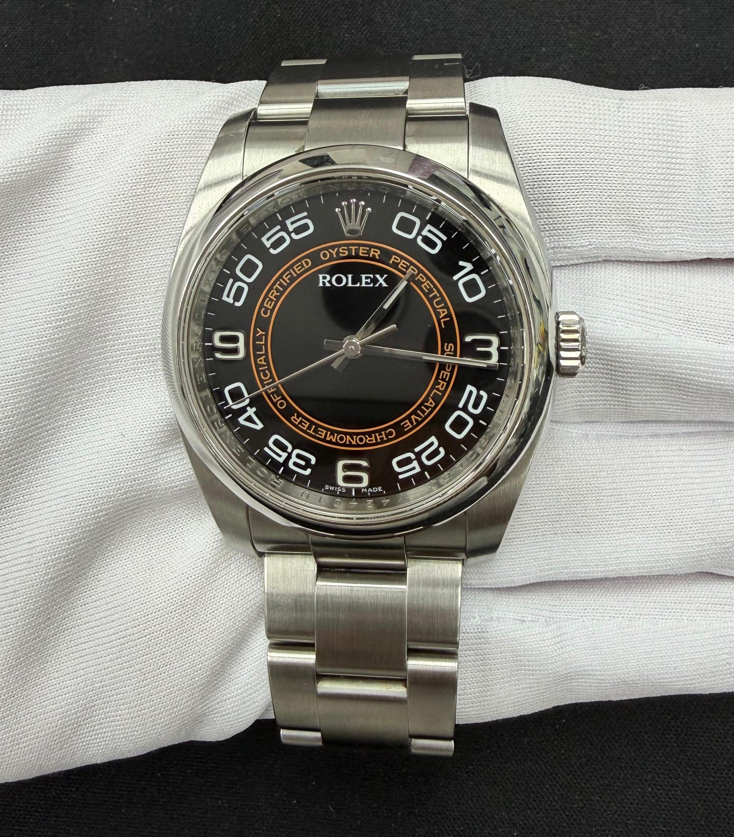 Rolex Oyster Perpetual 36mm Stainless Steel Black Orange Concentric Dial Ref. 116000