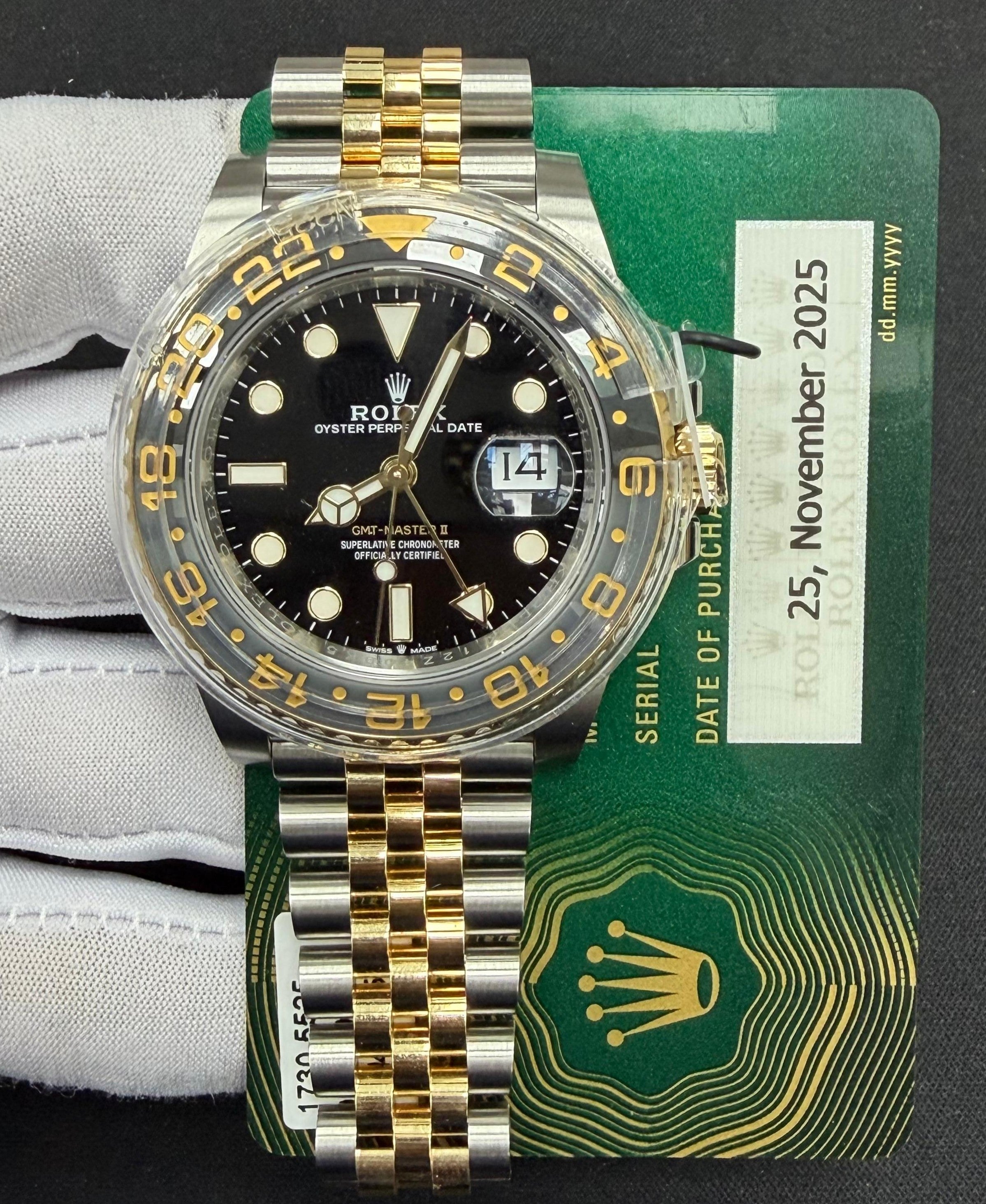 Rolex GMT Master II 40mm Two-Tone 18K Yellow Gold & Steel Black Dial Ref. 126713GRNR