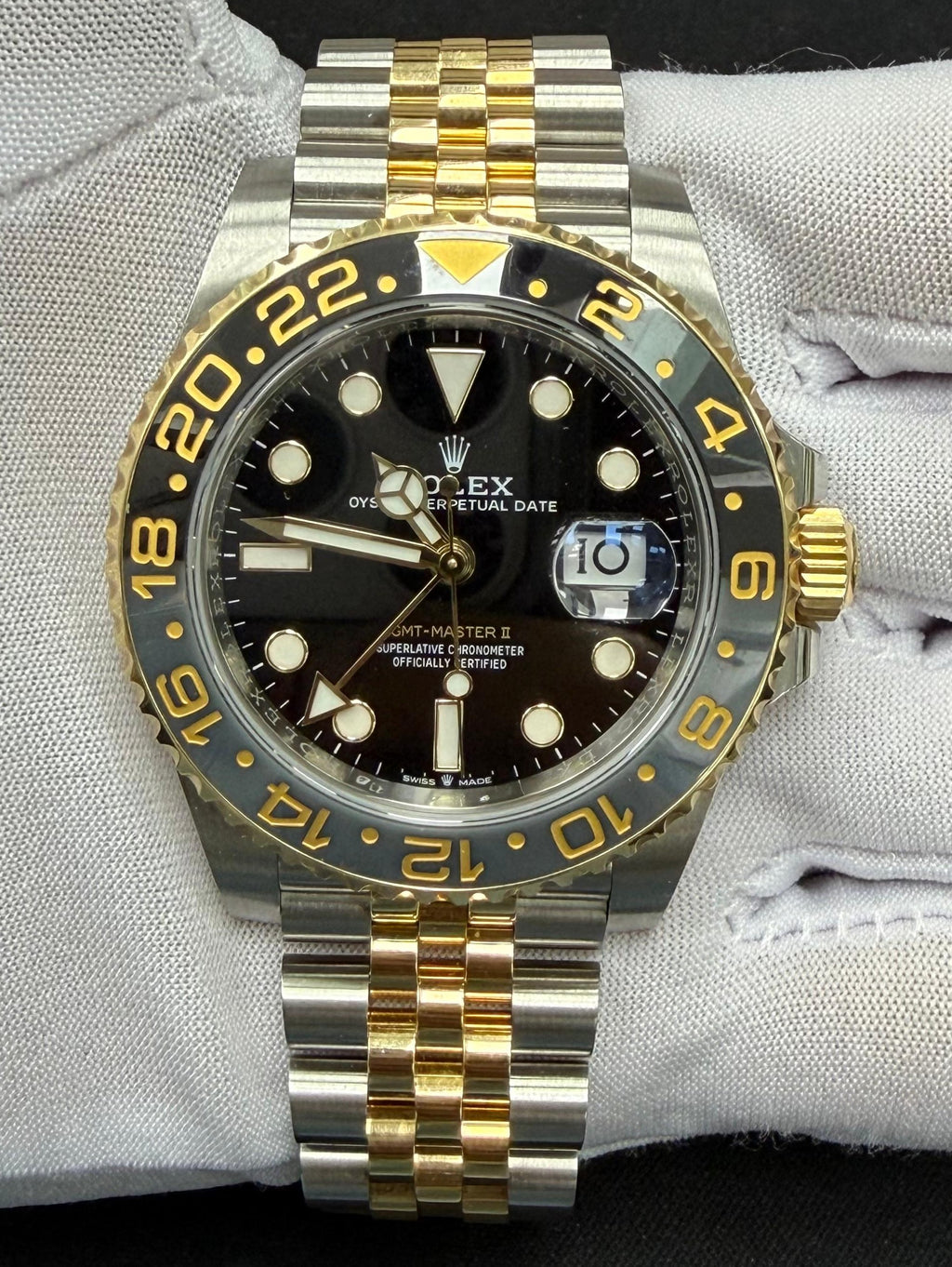 Rolex GMT Master II 40mm Two-Tone 18K Yellow Gold & Steel Black Dial Ref. 126713GRNR