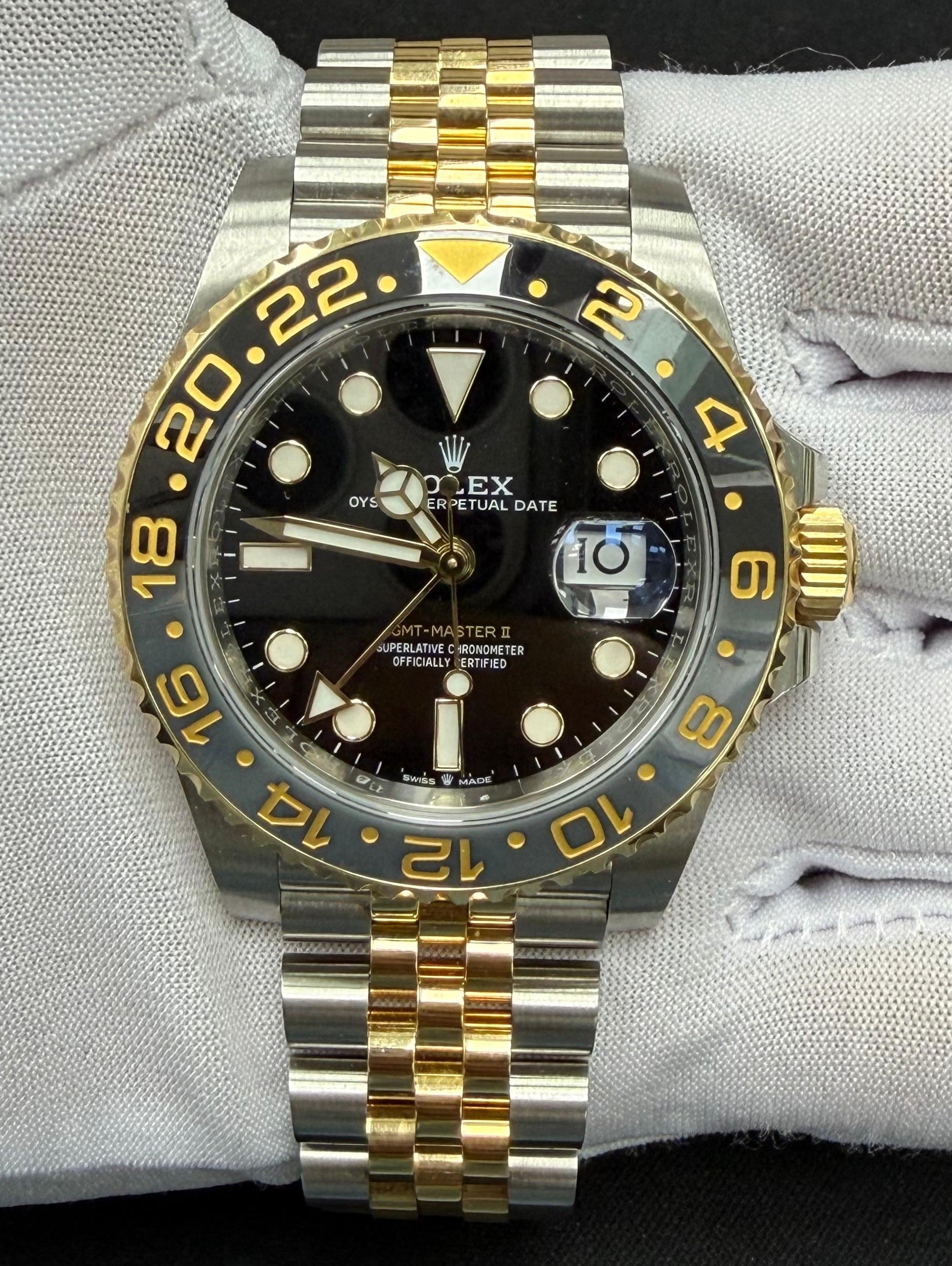 Rolex GMT Master II 40mm Two-Tone 18K Yellow Gold & Steel Black Dial Ref. 126713GRNR