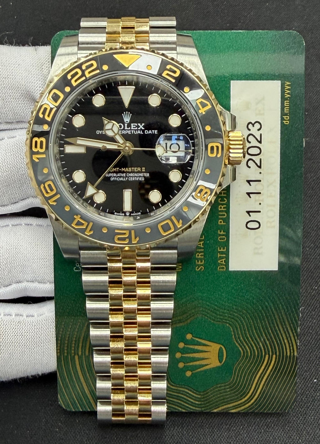 Rolex GMT Master II 40mm Two-Tone 18K Yellow Gold & Steel Black Dial Ref. 126713GRNR