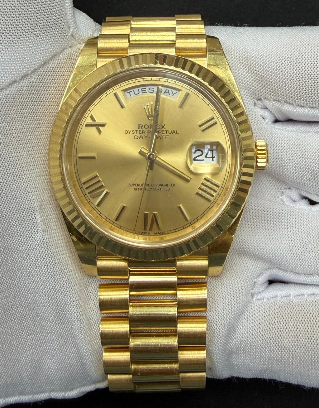Rolex Day-Date 40mm 18K Yellow Gold Champagne Roman Dial Ref. 228238