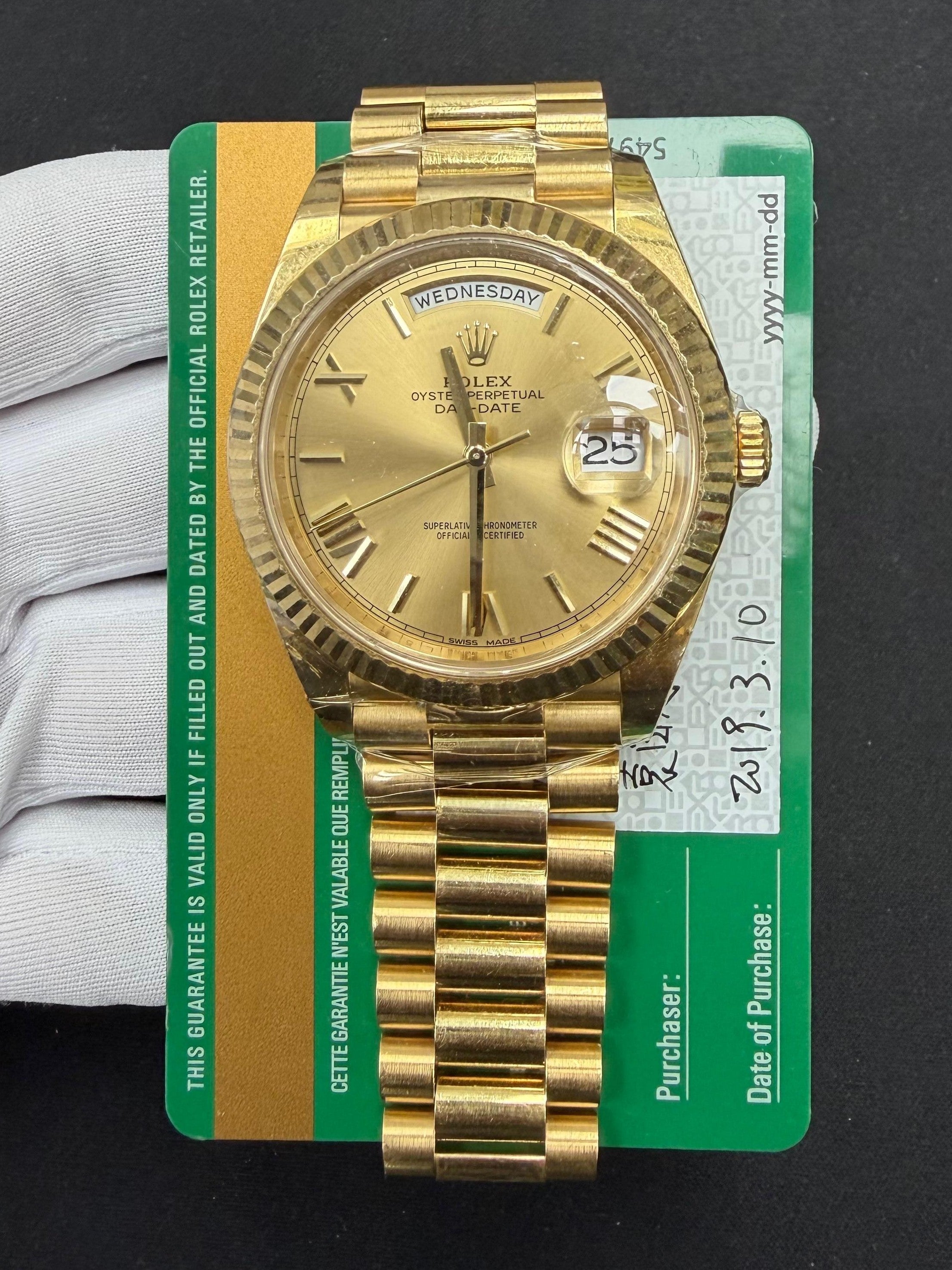 Rolex Day-Date 40mm 18K Yellow Gold Champagne Roman Dial Ref. 228238