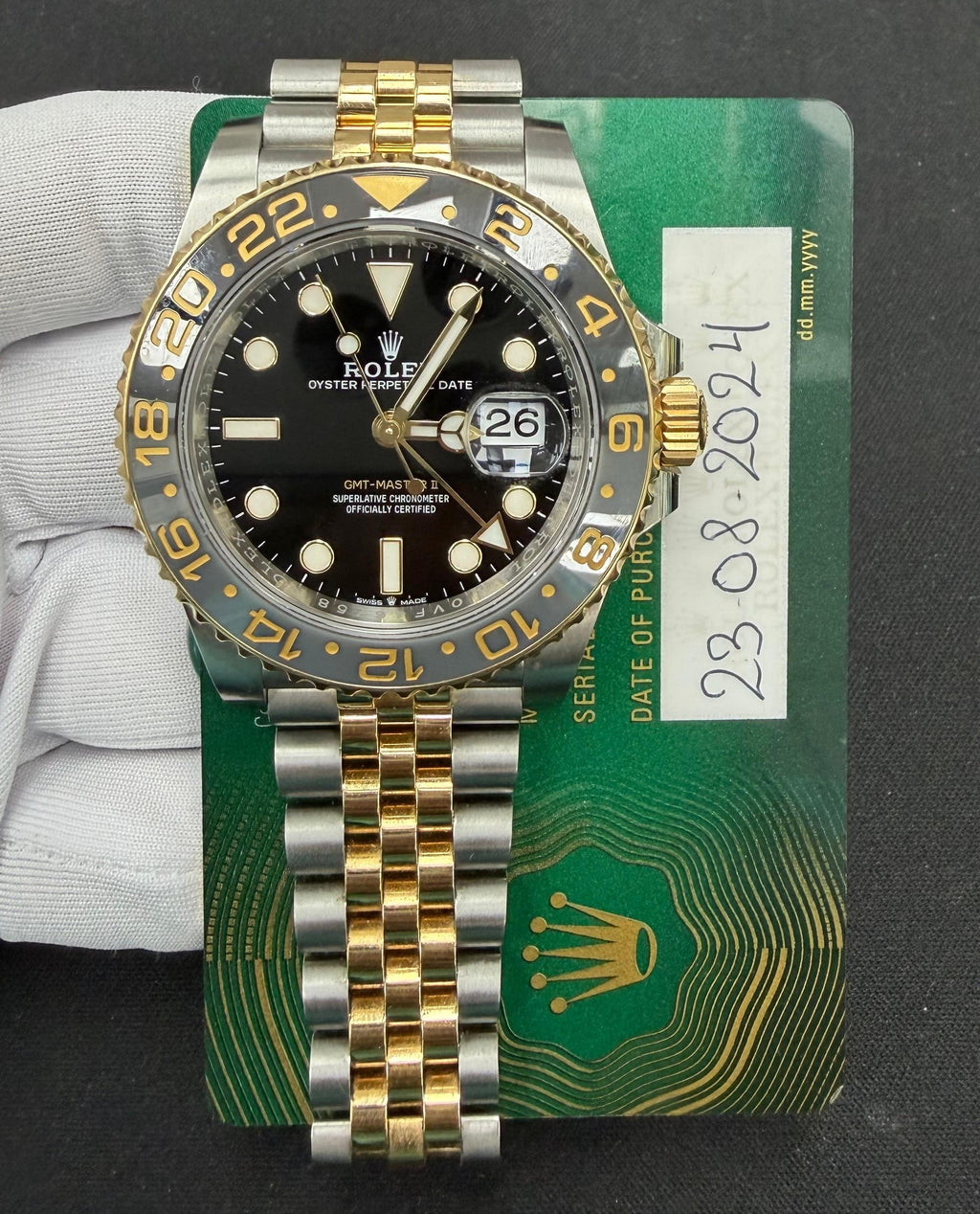 Rolex GMT Master II 40mm Two-Tone 18K Yellow Gold & Steel Black Dial Ref. 126713GRNR