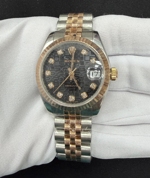 Rolex Datejust 31mm Two-Tone 18K Rose Gold & Steel Black Diamond Dial Ref. 178271