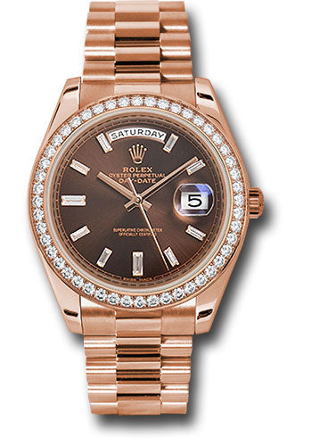 Rolex Day-Date 41mm 18K Rose Gold Chocolate Baguette Dial Ref. 228345