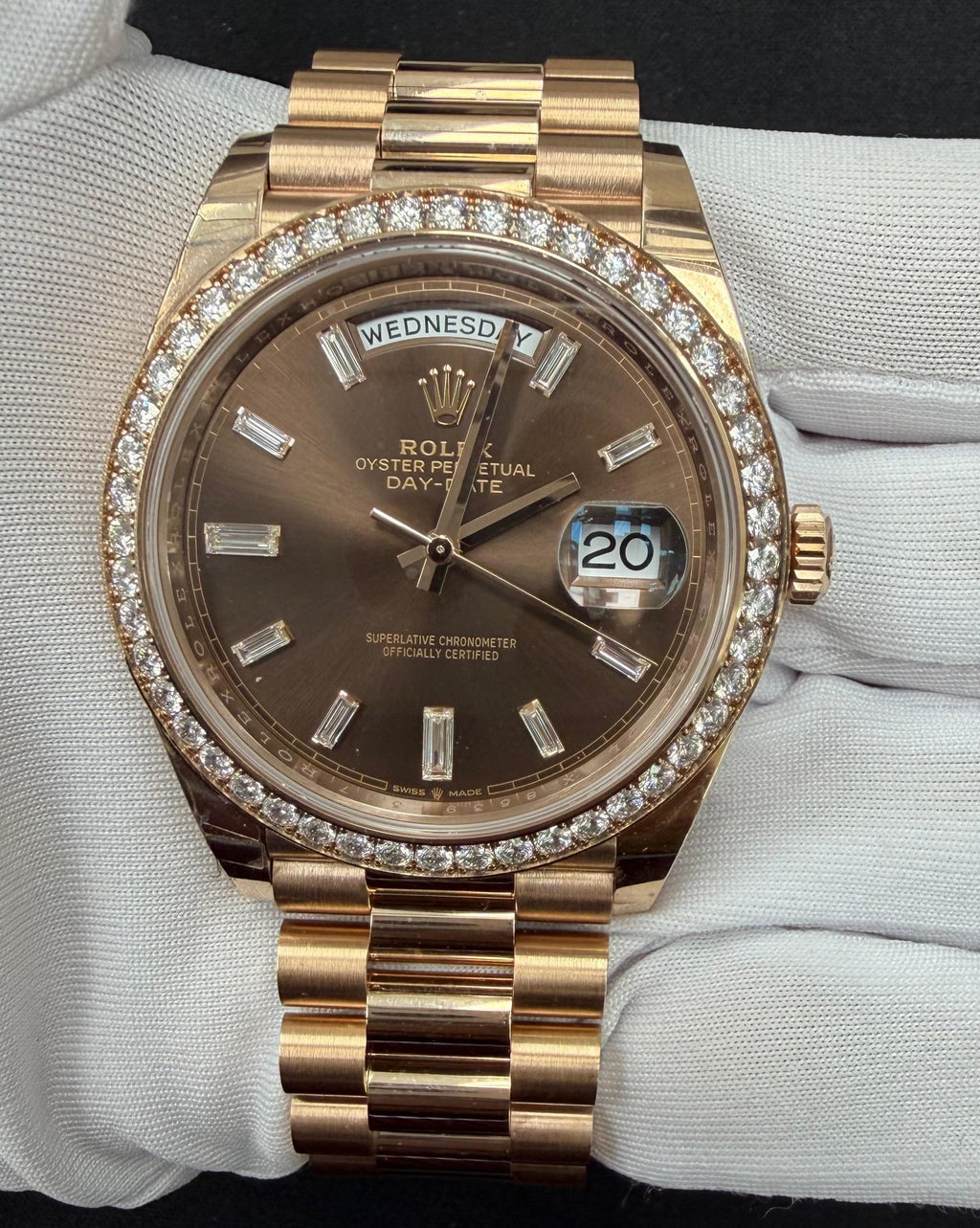 Rolex Day-Date 41mm 18K Rose Gold Chocolate Baguette Dial Ref. 228345