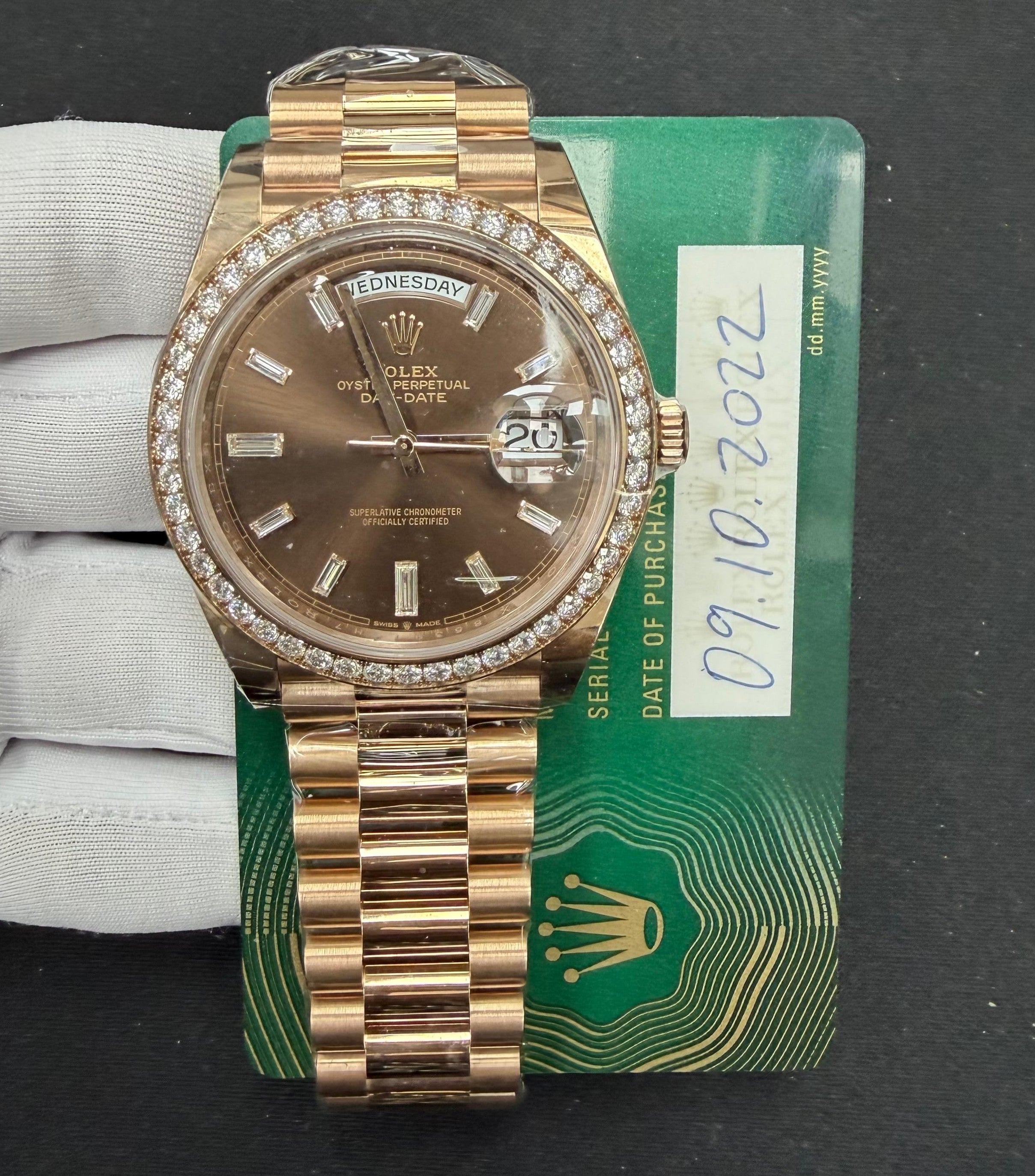 Rolex Day-Date 41mm 18K Rose Gold Chocolate Baguette Dial Ref. 228345