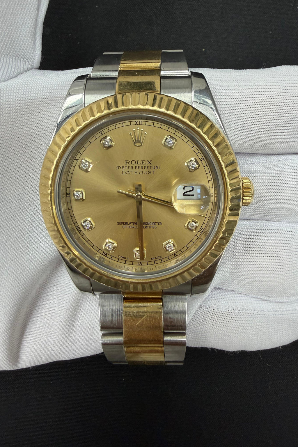 Rolex Datejust II 41mm Two-Tone 18K Yellow Gold & Steel Champagne Diamond Dial Ref. 116333