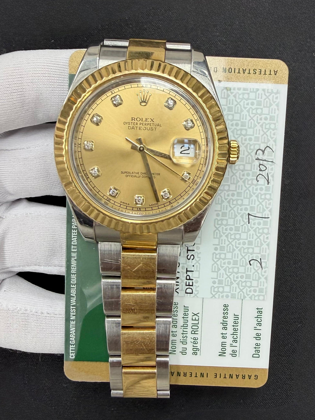 Rolex Datejust II 41mm Two-Tone 18K Yellow Gold & Steel Champagne Diamond Dial Ref. 116333