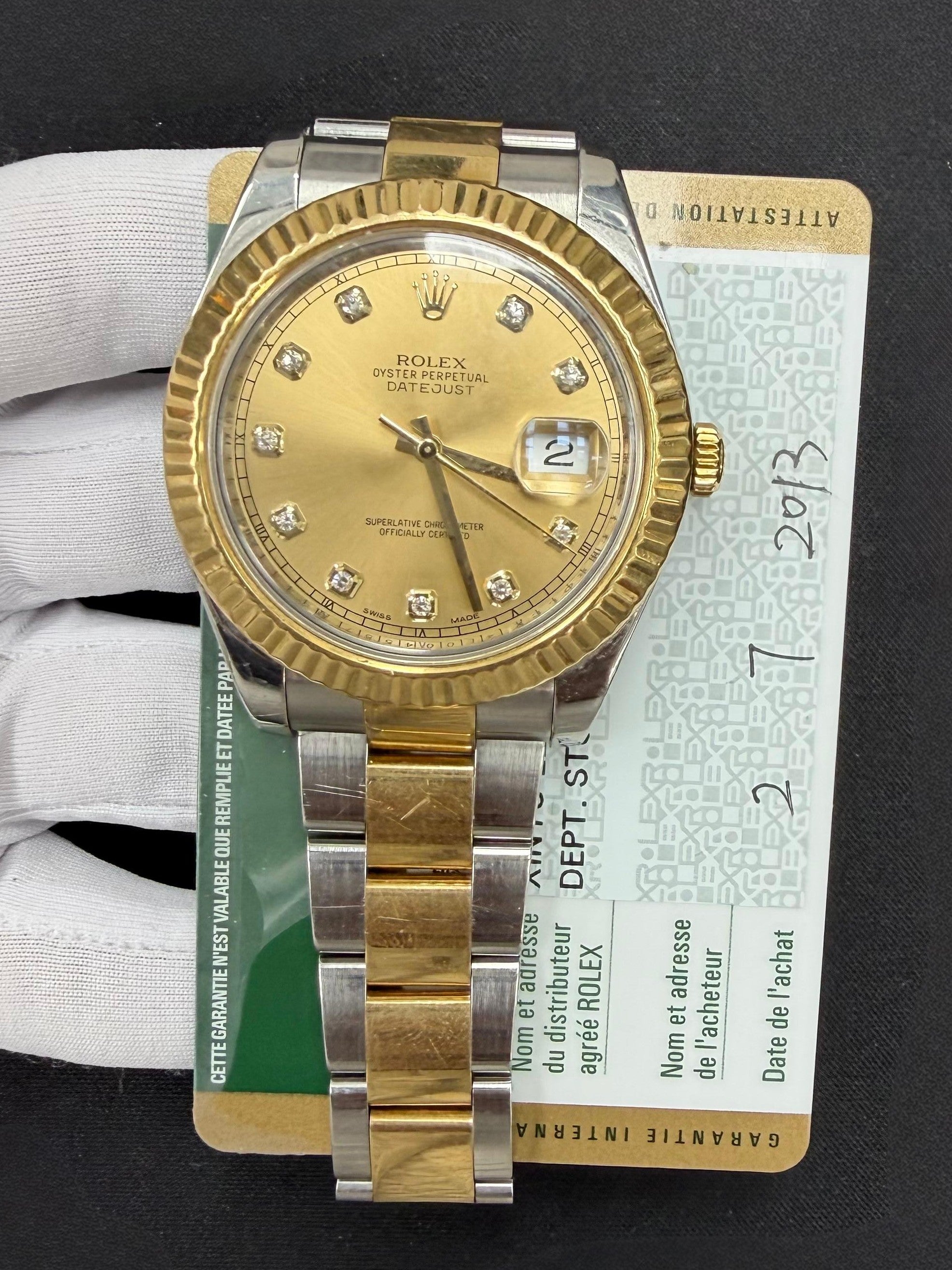 Rolex Datejust II 41mm Two-Tone 18K Yellow Gold & Steel Champagne Diamond Dial Ref. 116333