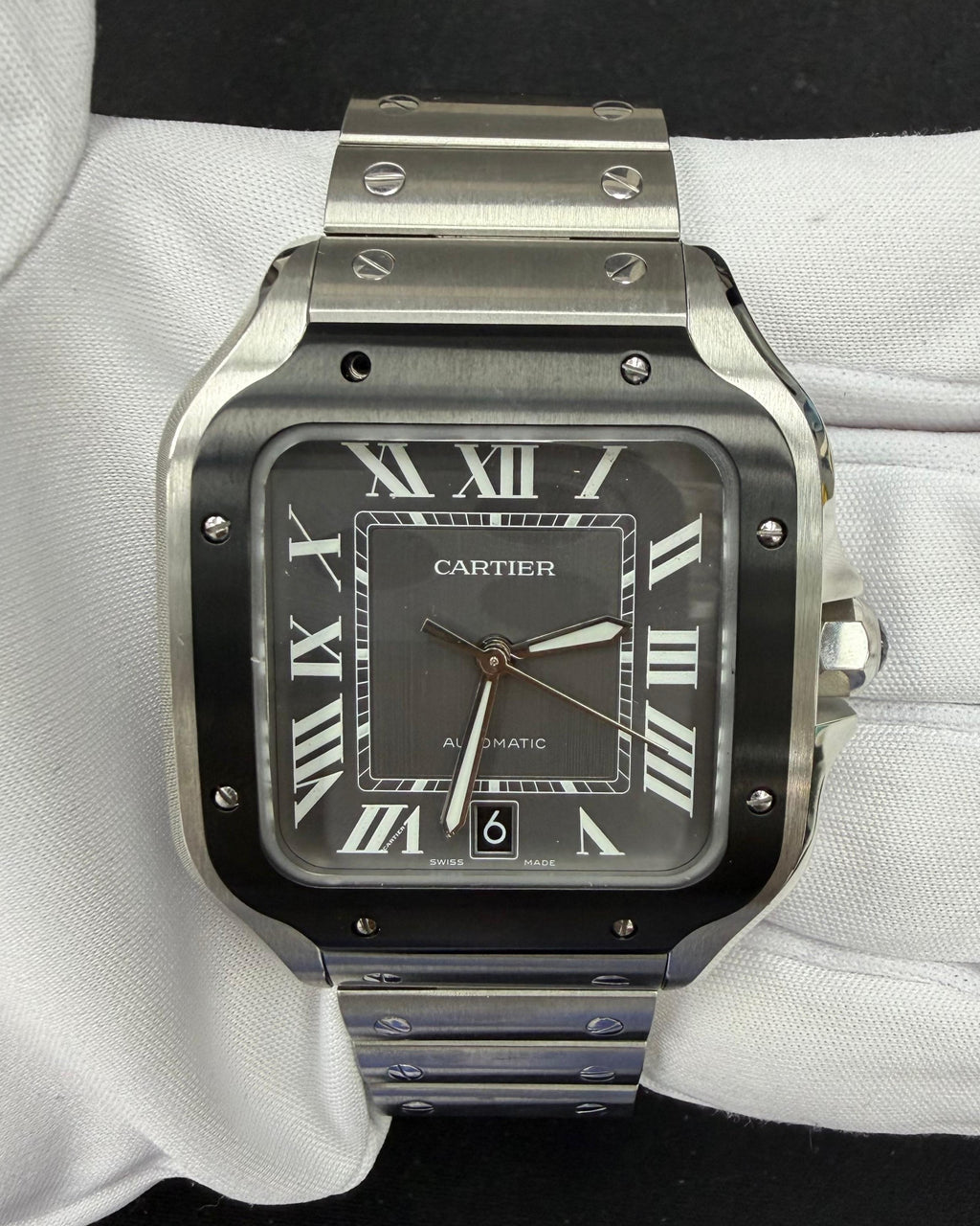 Cartier Santos 39.8mm Stainless Steel Black Roman Dial Ref. WSSA0018