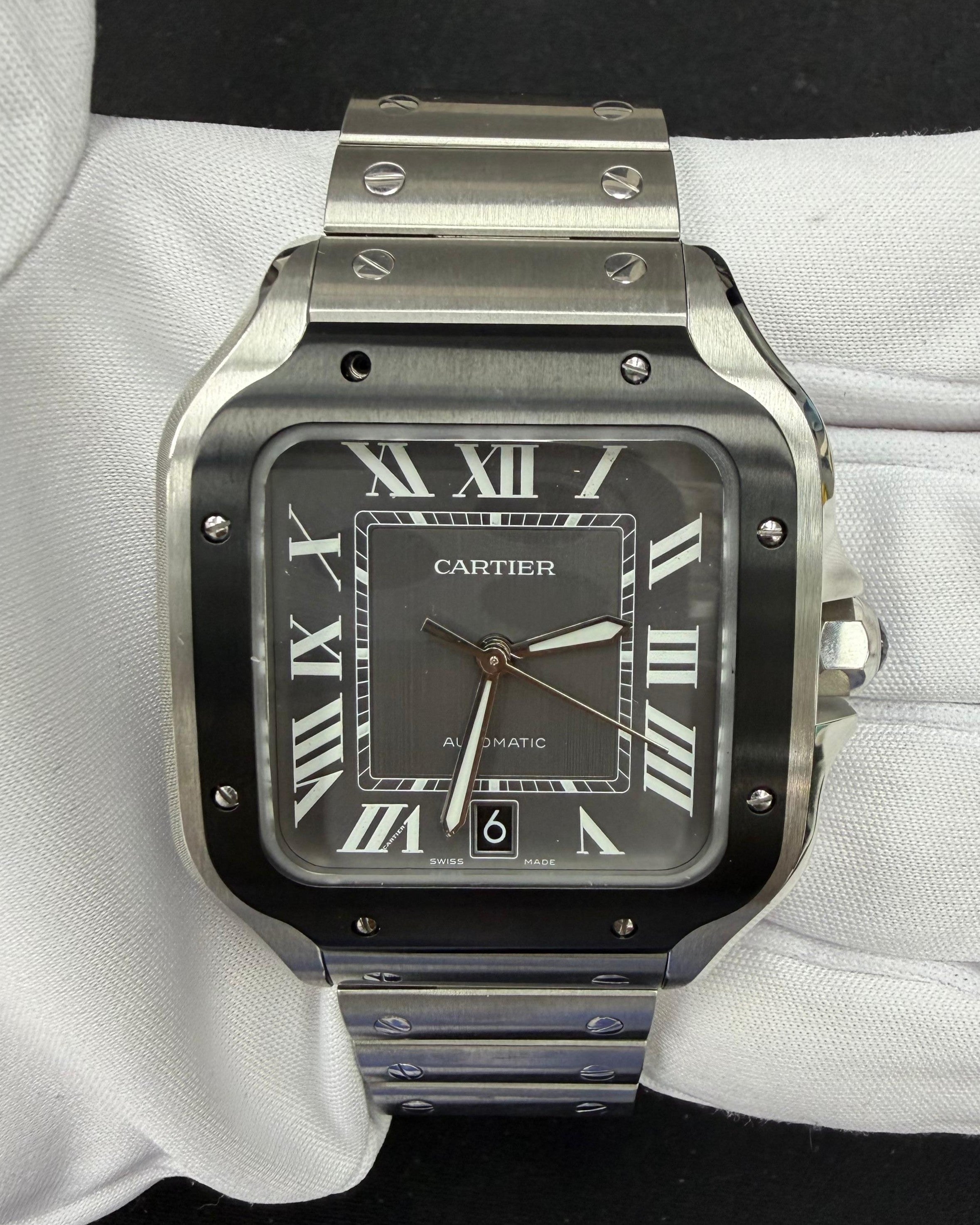 Cartier Santos 39.8mm Stainless Steel Black Roman Dial Ref. WSSA0018