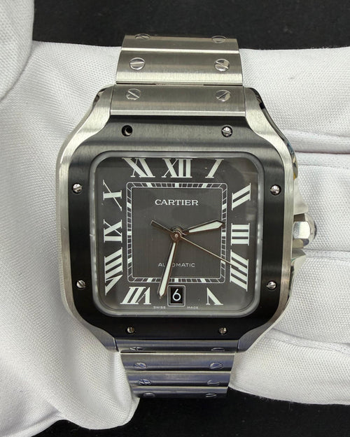 Cartier Santos 39.8mm Stainless Steel Black Roman Dial Ref. WSSA0018