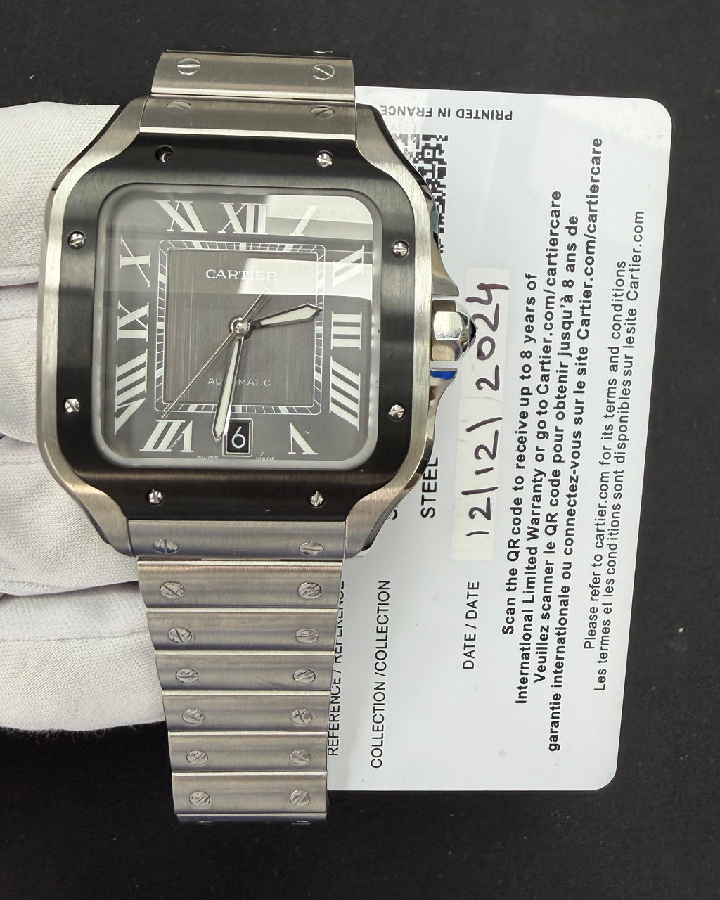 Cartier Santos 39.8mm Stainless Steel Black Roman Dial Ref. WSSA0018