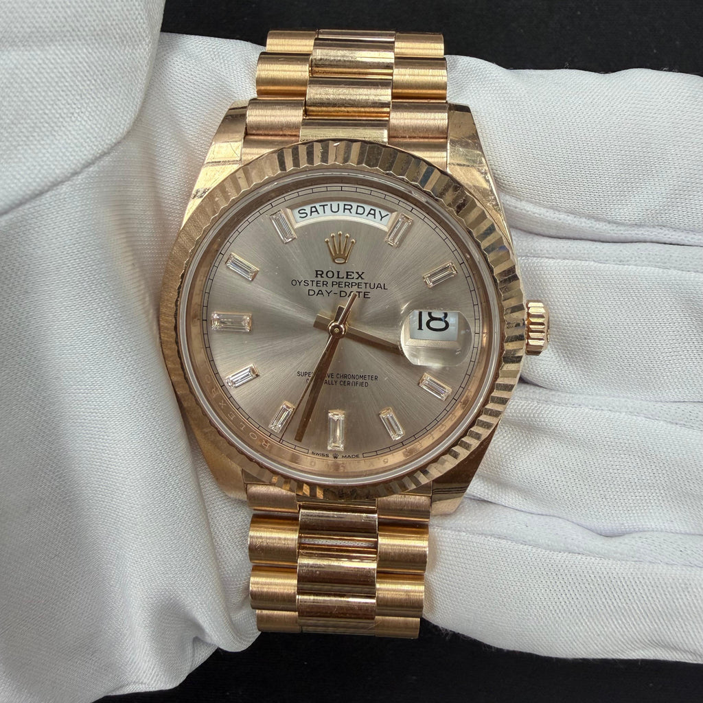 Rolex Day-Date 40mm 18K Rose Gold Sundust Baguette Dial Ref. 228235