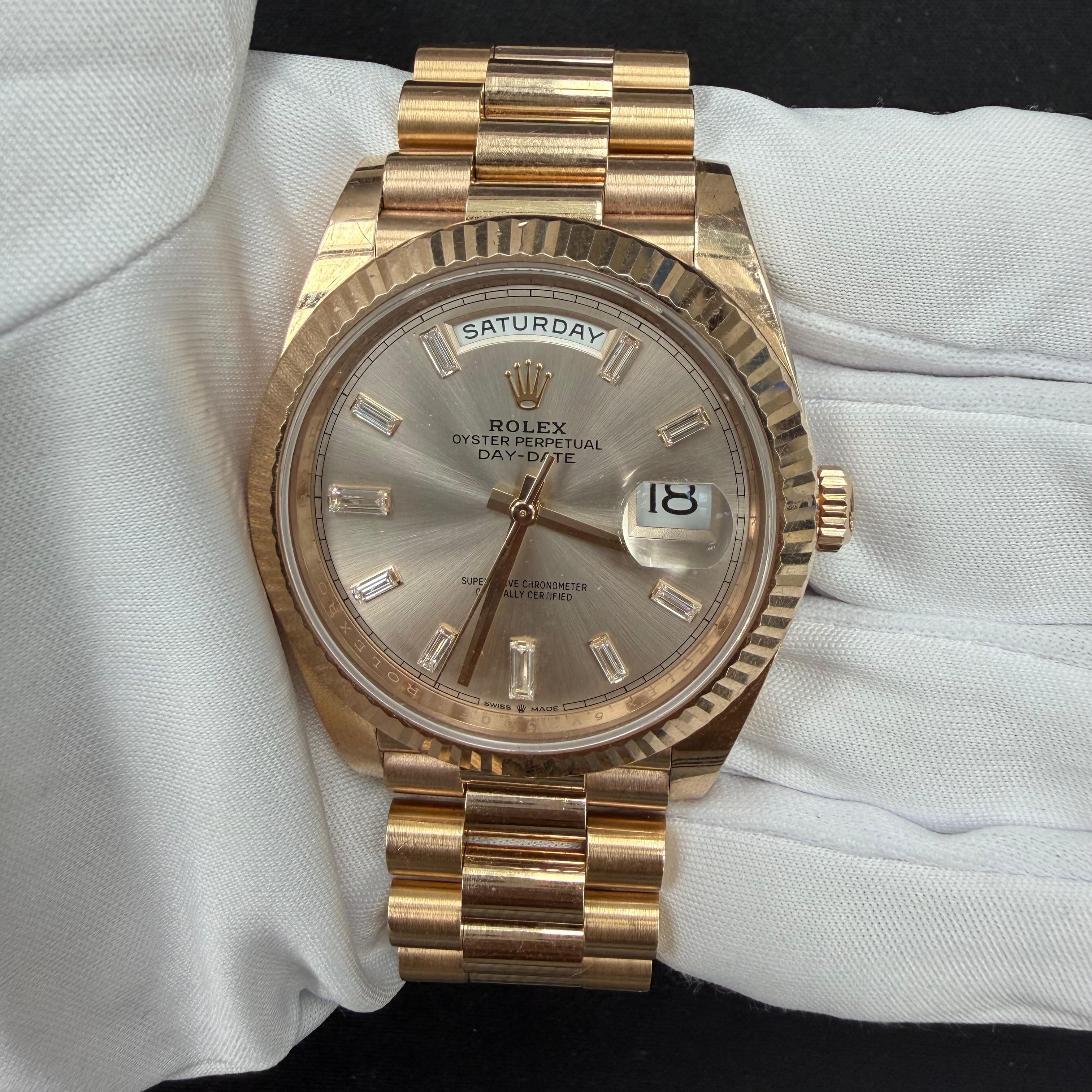 Rolex Day-Date 40mm 18K Rose Gold Sundust Baguette Dial Ref. 228235