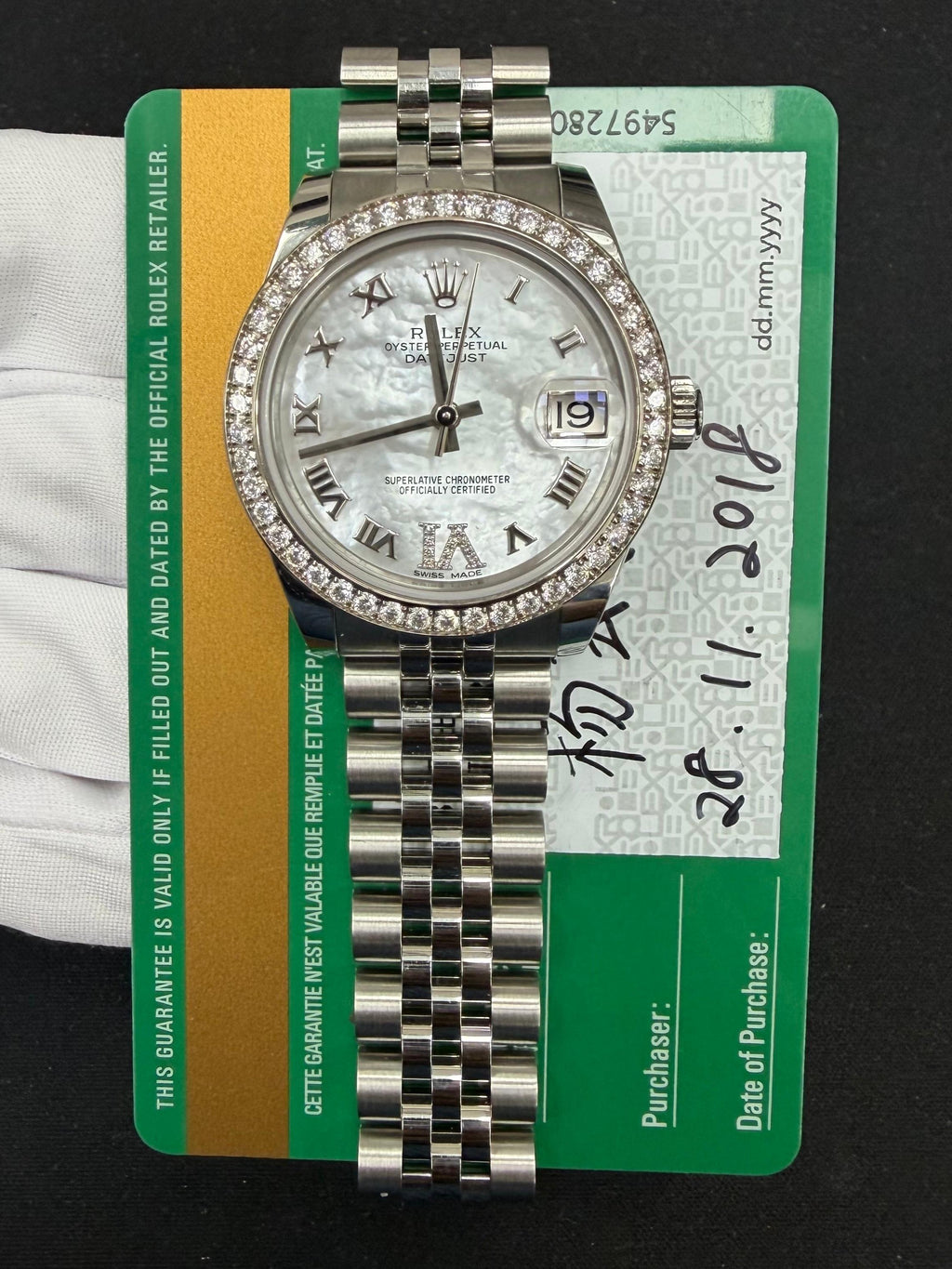 Rolex Datejust 31mm Stainless Steel MOP Roman Dial Ref. 178384