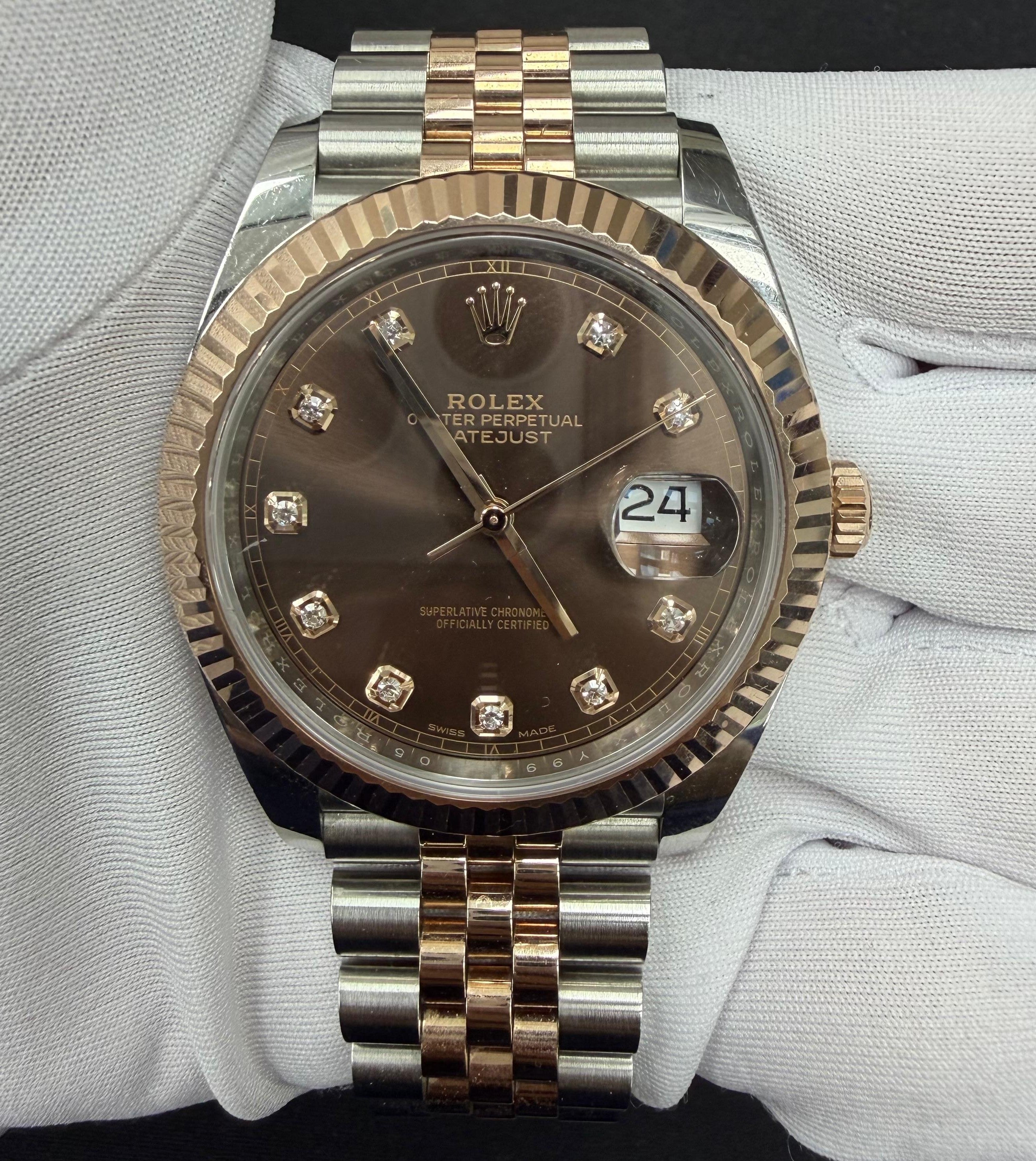 Rolex Datejust 41mm Two-Tone 18K Rose Gold & Steel Chocolate Diamond Dial Ref. 126331