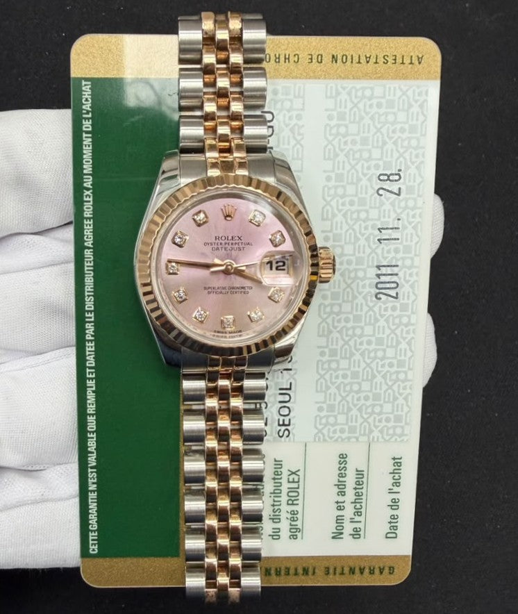 Rolex Lady Date Just 26mm Two-Tone 18K Rose Gold & Steel Pink Diamond Dial Ref. 179171