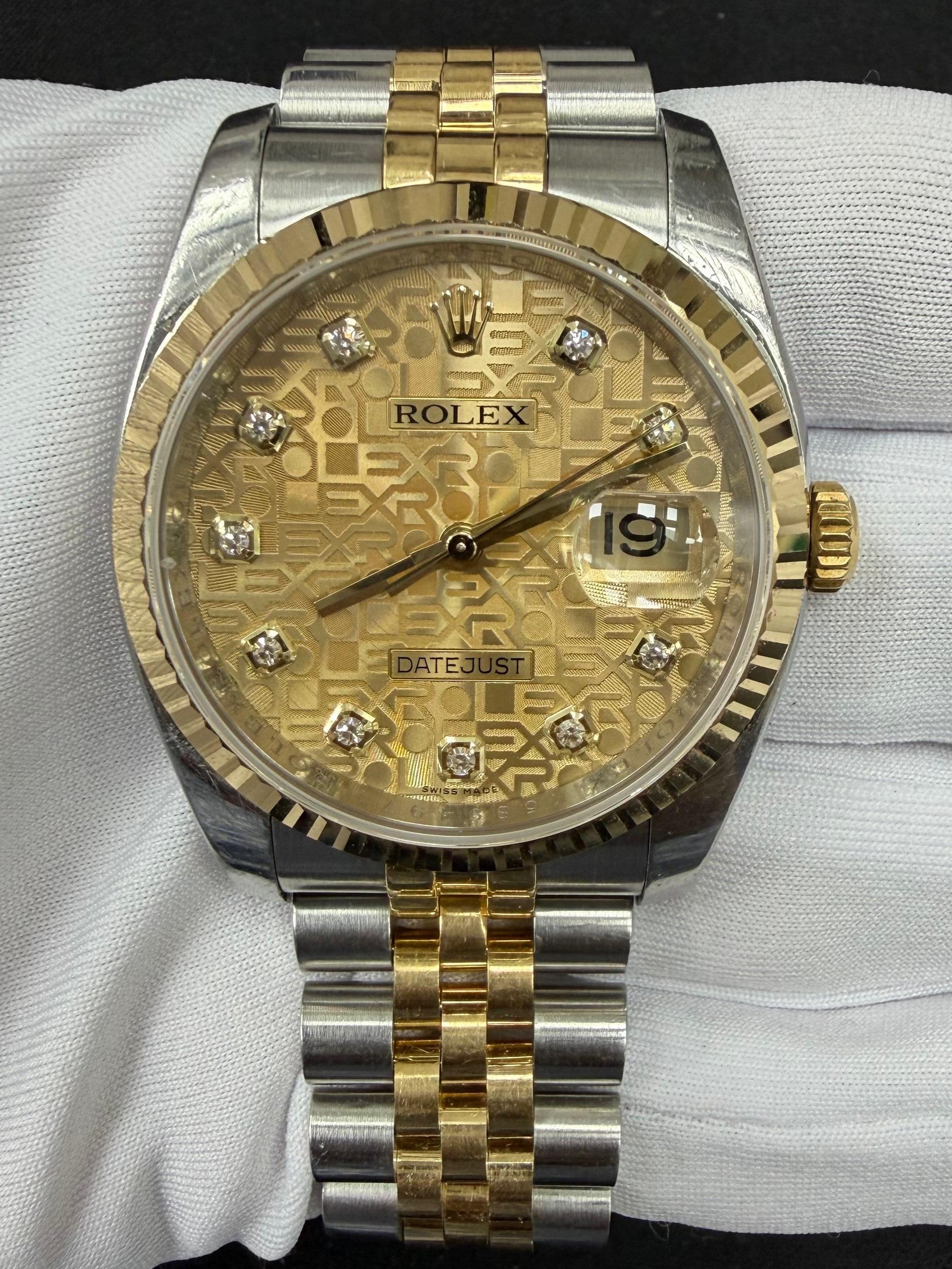 Rolex Datejust 36mm Two-Tone 18K Yellow Gold & Steel Champagne Diamond Dial Ref. 116233