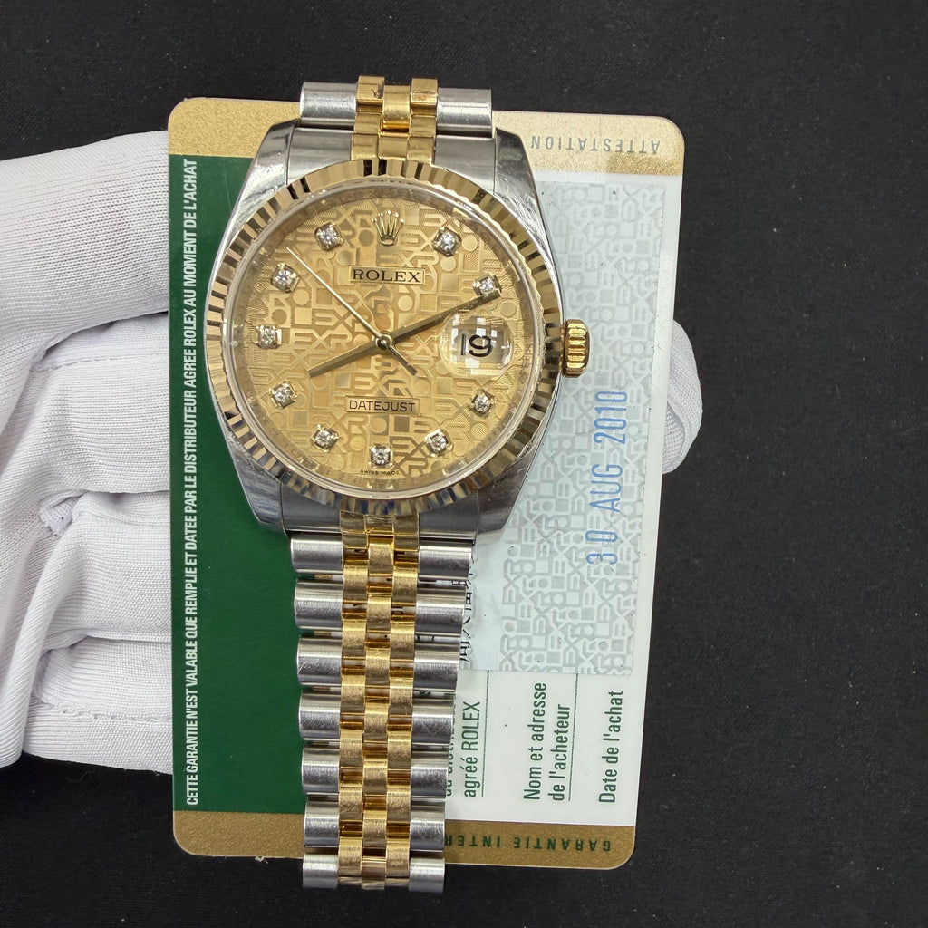 Rolex Datejust 36mm Two-Tone 18K Yellow Gold & Steel Champagne Diamond Dial Ref. 116233