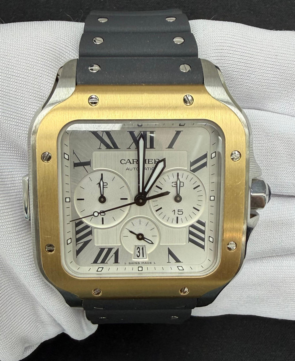 Cartier Santos 43mm Two-Tone 18K Yellow Gold & Steel Silver Roman Dial Ref. W2SA0008