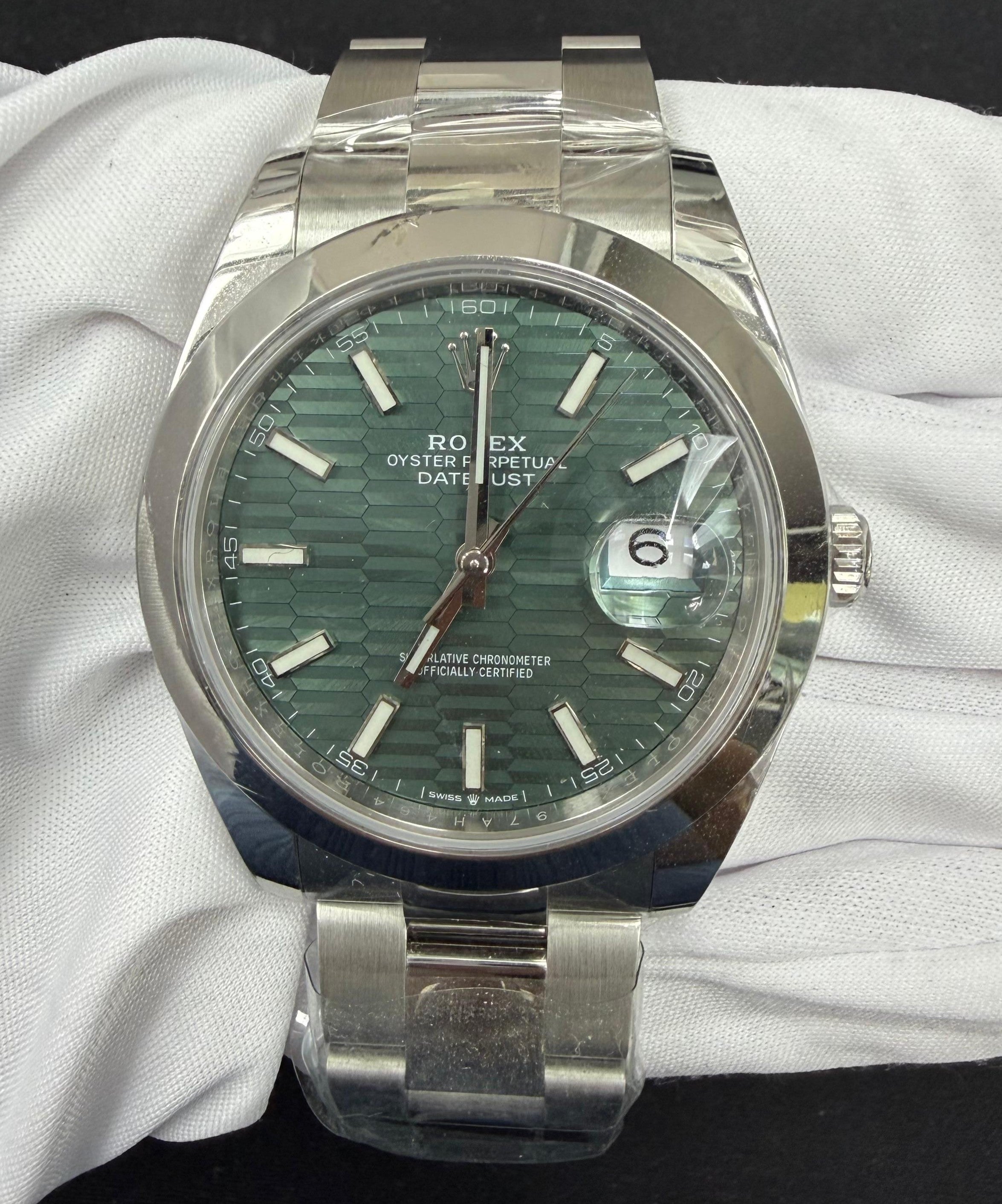 Rolex Datejust 41mm Stainless Steel Mint Green Motif Dial Ref. 126300