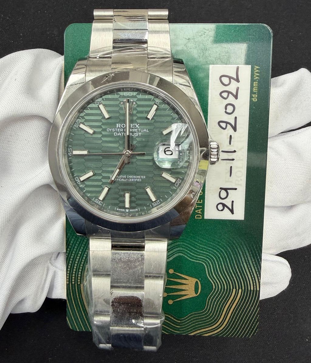 Rolex Datejust 41mm Stainless Steel Mint Green Motif Dial Ref. 126300