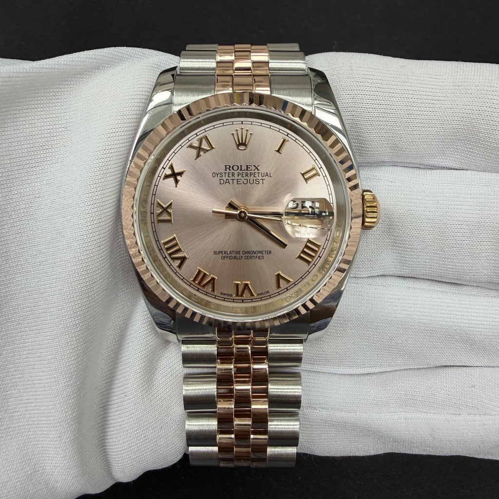Rolex Datejust 36mm Two-Tone 18K Rose Gold & Steel Sundust Roman Dial Ref. 116231
