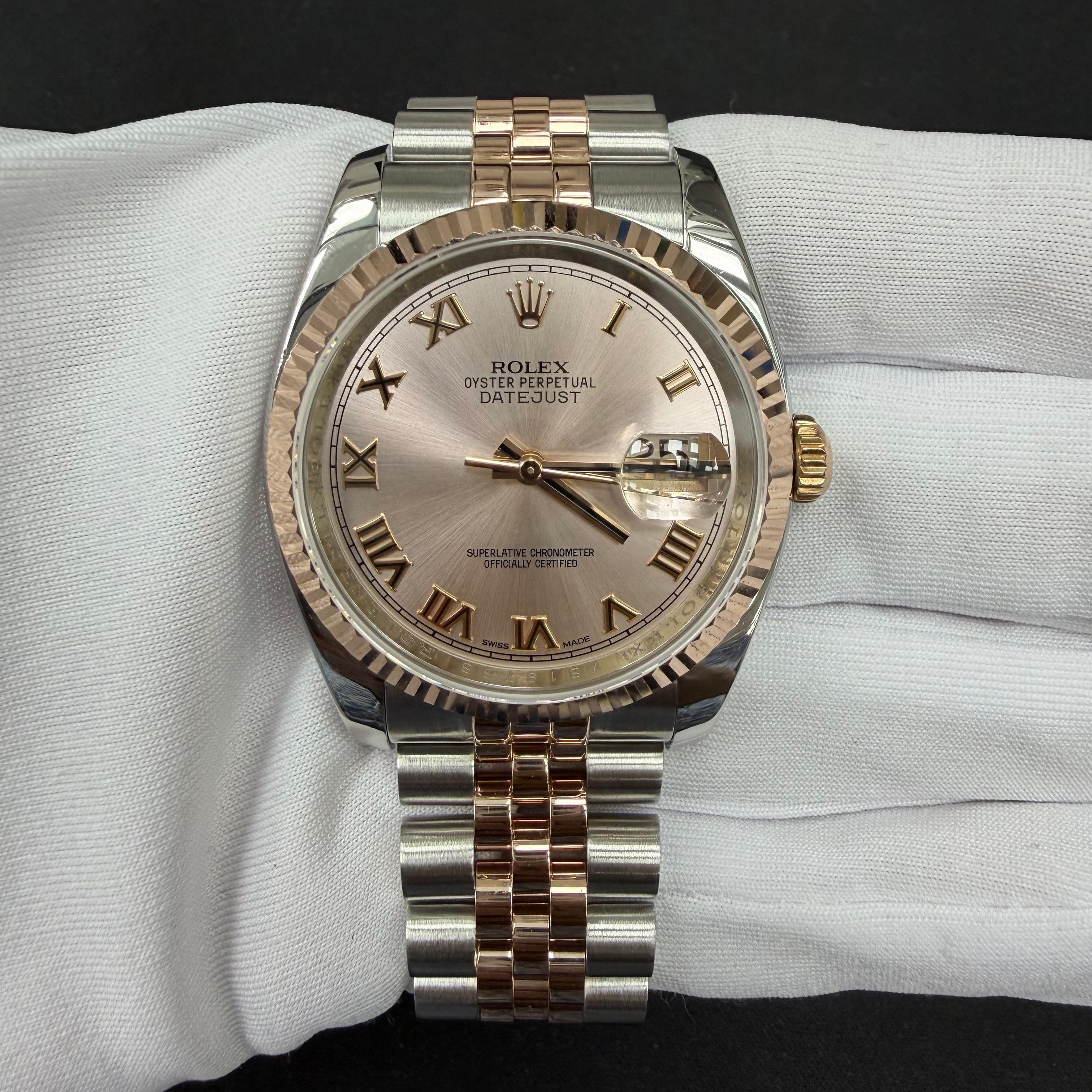 Rolex Datejust 36mm Two-Tone 18K Rose Gold & Steel Sundust Roman Dial Ref. 116231