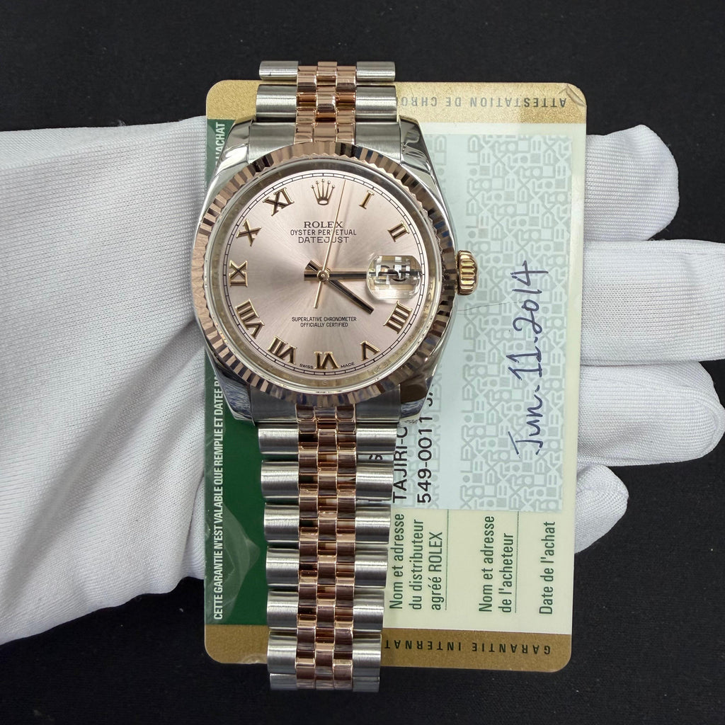 Rolex Datejust 36mm Two-Tone 18K Rose Gold & Steel Sundust Roman Dial Ref. 116231