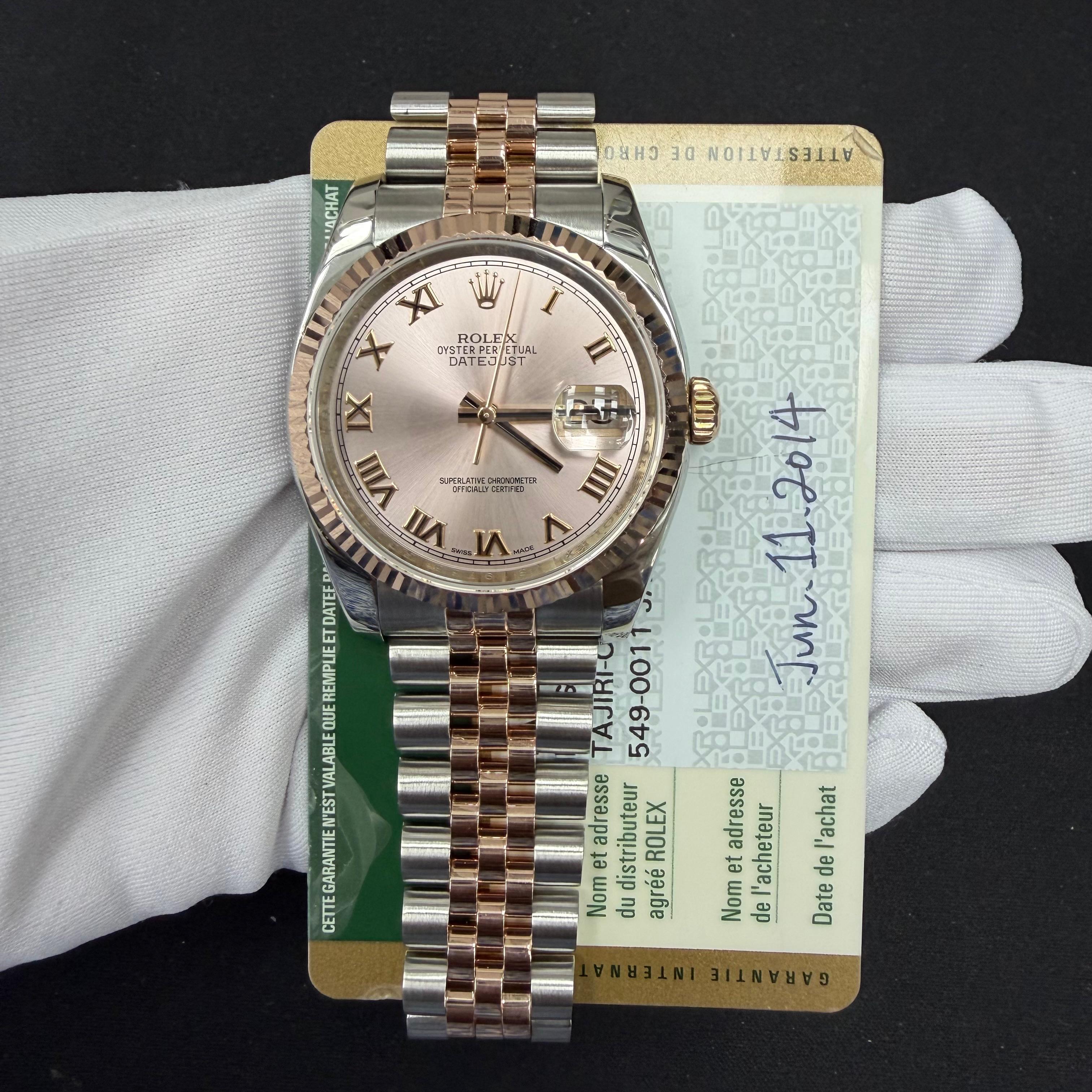 Rolex Datejust 36mm Two-Tone 18K Rose Gold & Steel Sundust Roman Dial Ref. 116231