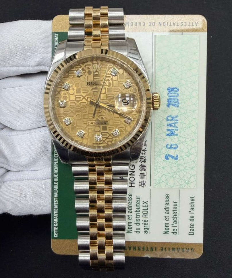 Rolex Datejust 36mm Two-Tone 18K Yellow Gold & Steel Champagne Diamond Dial Ref. 116233
