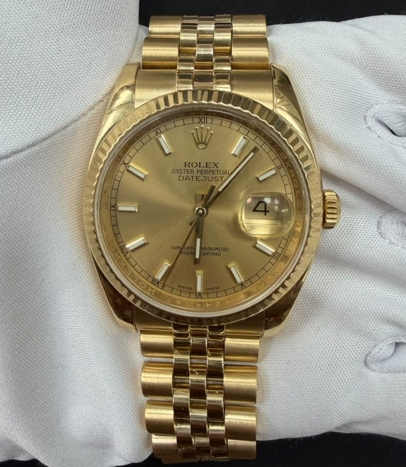 Rolex Datejust 36mm 18K Yellow Gold Champagne Dial Ref. 116238