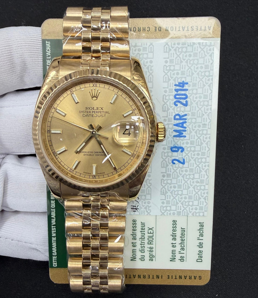 Rolex Datejust 36mm 18K Yellow Gold Champagne Dial Ref. 116238