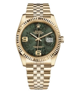 Rolex Datejust 36mm 18K Yellow Gold Green Floral Dial Ref. 116238