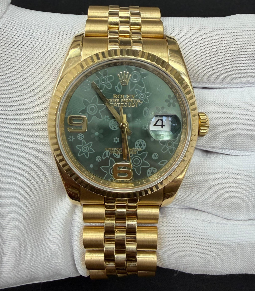 Rolex Datejust 36mm 18K Yellow Gold Green Floral Dial Ref. 116238