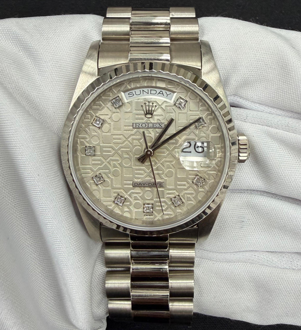 Rolex Day-Date 36mm 18K White Gold Silver Diamond Dial Ref. 18239G