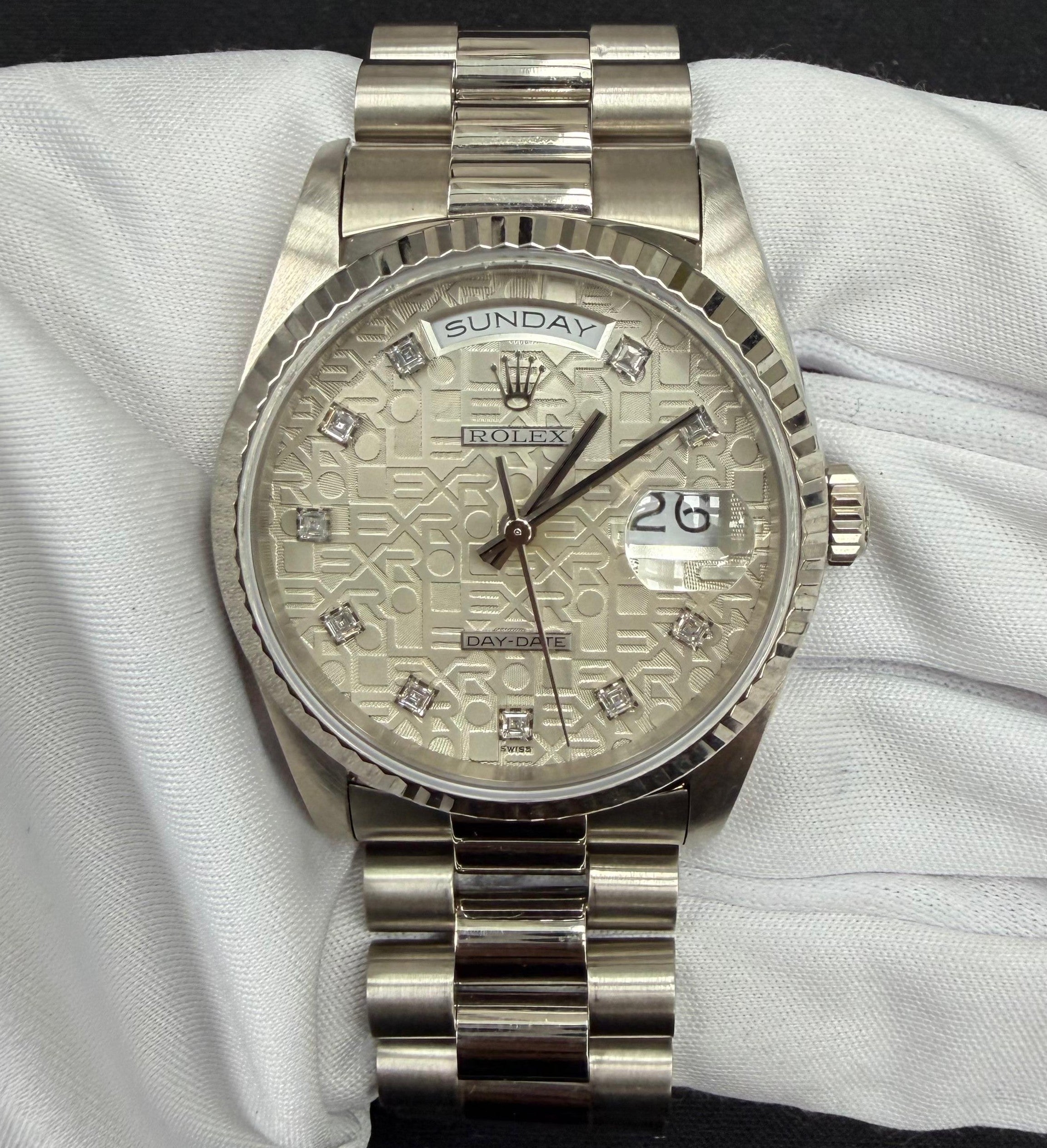 Rolex Day-Date 36mm 18K White Gold Silver Diamond Dial Ref. 18239G