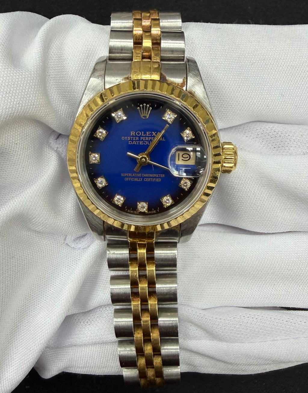 Rolex Lady Date Just 26mm Two-Tone 18K Yellow Gold & Steel Blue Ombre Diamond Dial Ref. 69173G
