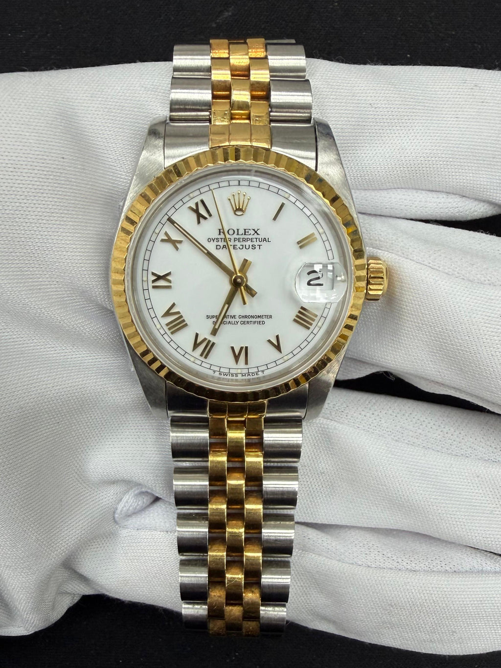 Rolex Datejust 31mm Two-Tone 18K Yellow Gold & Steel White Roman Dial Ref. 68273