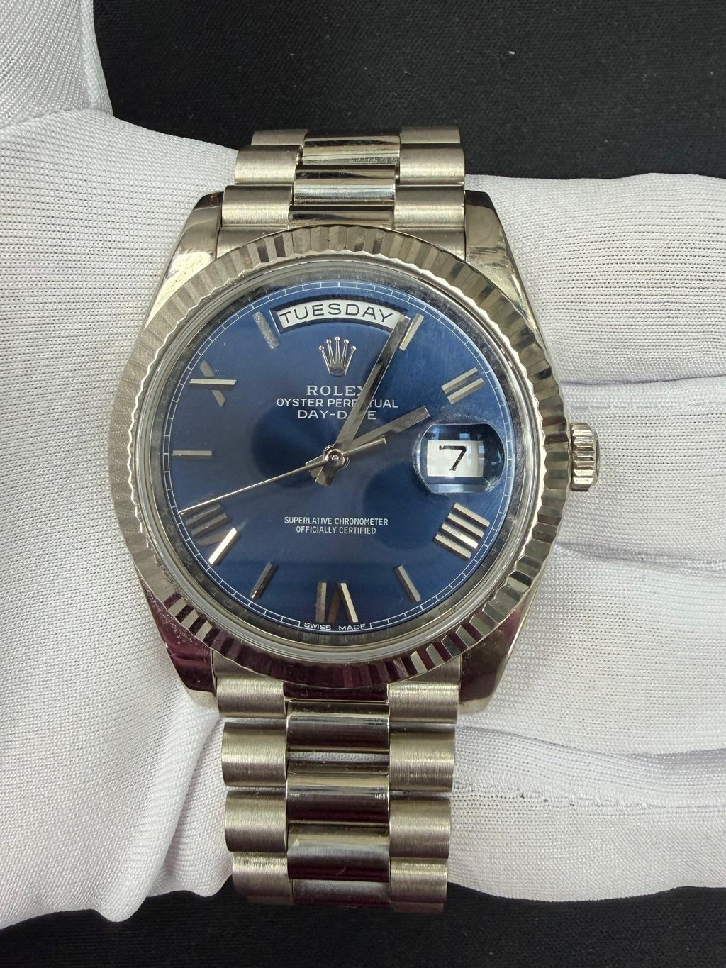 Rolex Day-Date 40mm 18K White Gold Blue Roman Dial Ref. 228239