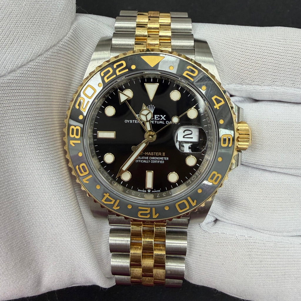 Rolex GMT Master II 40mm Two-Tone 18K Yellow Gold & Steel Black Dial Ref. 126713GRNR