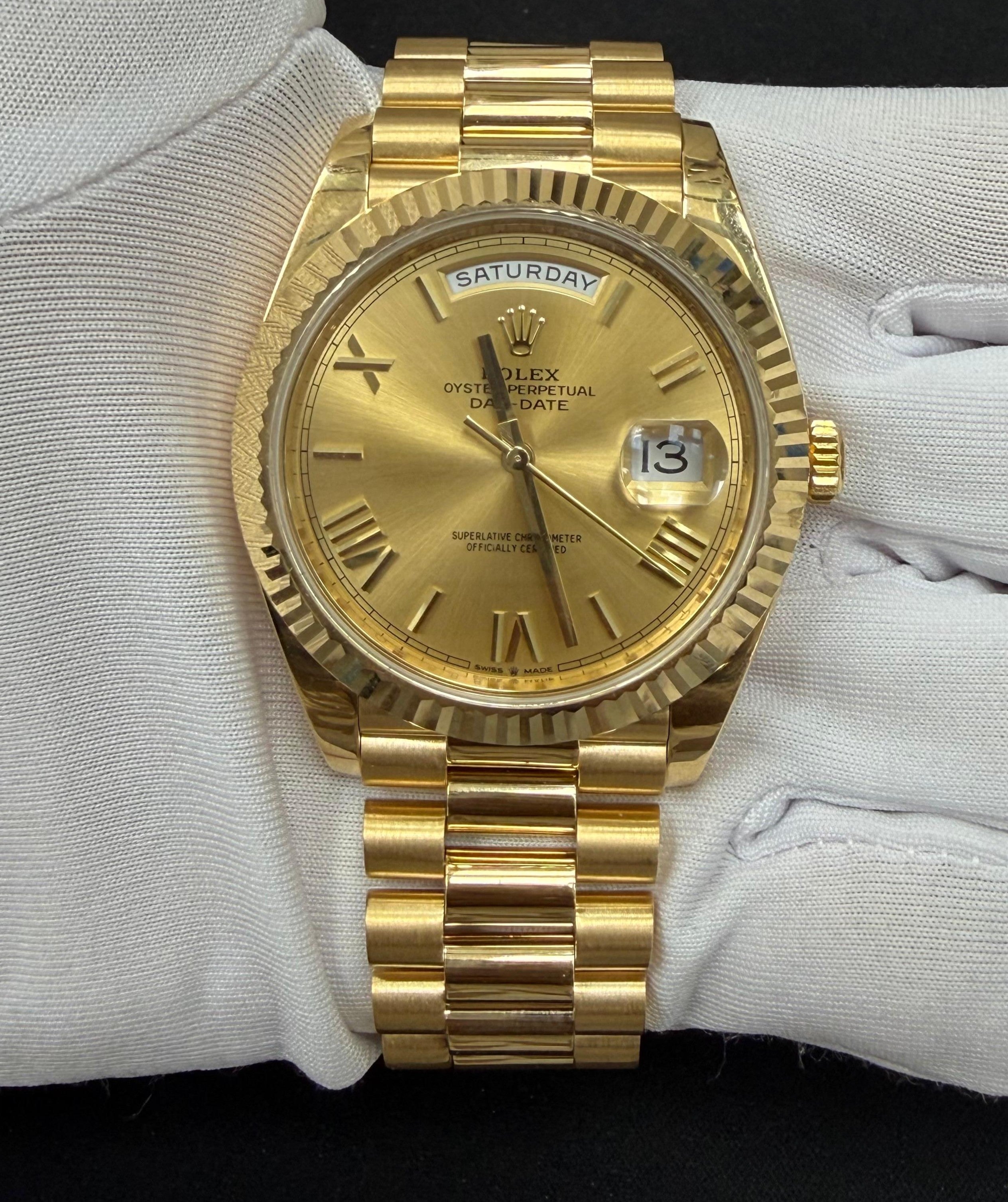 Rolex Day-Date 40mm 18K Yellow Gold Champagne Roman Dial Ref. 228238