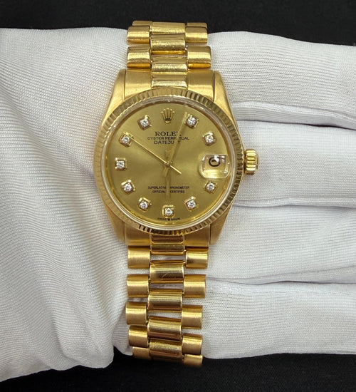 Rolex Datejust 26mm 18K Yellow Gold Champagne Diamond Dial Ref. 69178