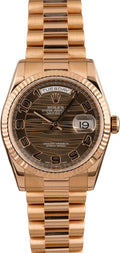 Rolex Day-Date 36mm 18K Rose Gold Chocolate Wave Dial Ref. 118205